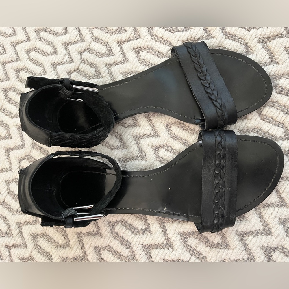 Marc Fisher Black Braided Ankle Wrap Leather Sandals Size 10